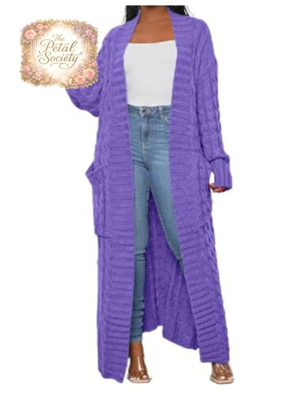 Women's Long Maxi Cable Knit Cardigan with Pockets
